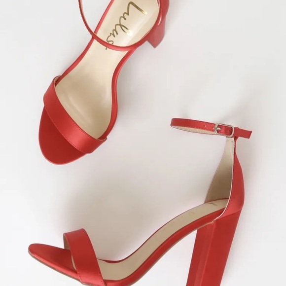 NWOT Red Satin Lulu’s Heels ❤️ - Picture 2 of 7